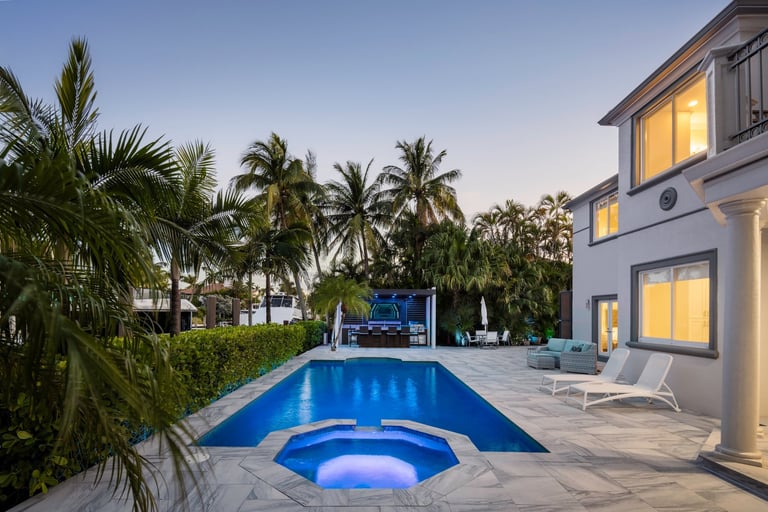 Beautiful backyard pool with lighting